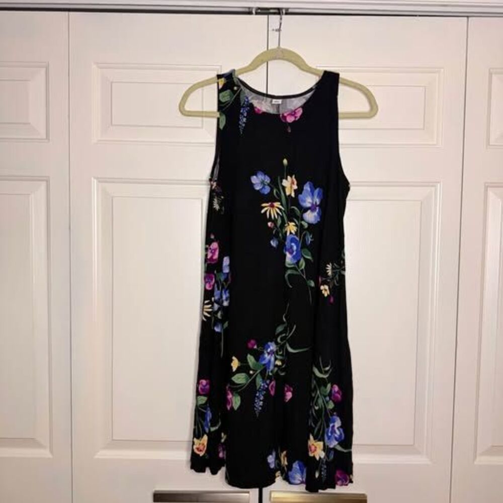 Old Navy Black Multicolor Floral Sleeveless Midi Dress Size Large